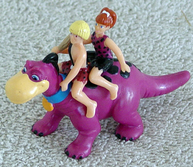 0DFS0010 Flintstones Pebbles and Bam-Bam Riding Dino Figure 1994
