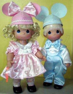 Precious Moments Precious in Pink Blonde Minnie, Mickey Dolls