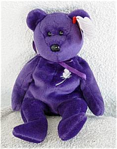 Purple beanie baby bear store with white rose