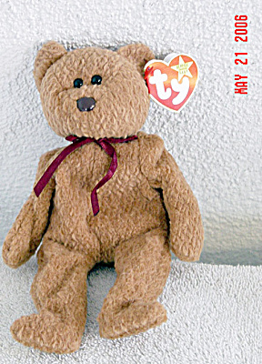 0TBB0035 Ty Curly the Flocked Brown Bear Beanie Baby 1996-1998