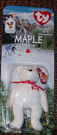 1TBB0200D Ty Teenie Beanie Baby Maple Canadian Bear, McDonald's 1999